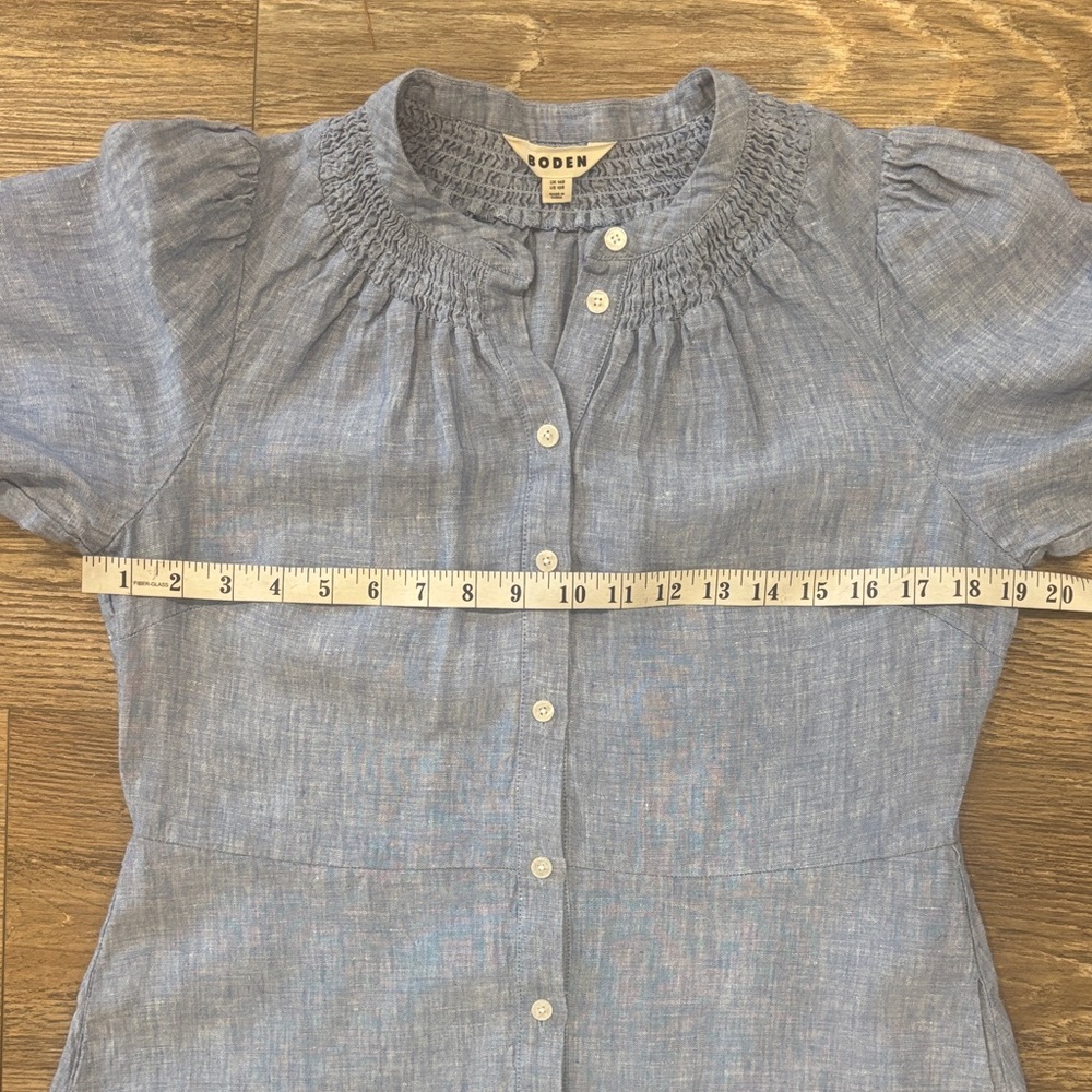 Boden Light Blue Linen Button-Front Midi Dress - Picture 10 of 15
